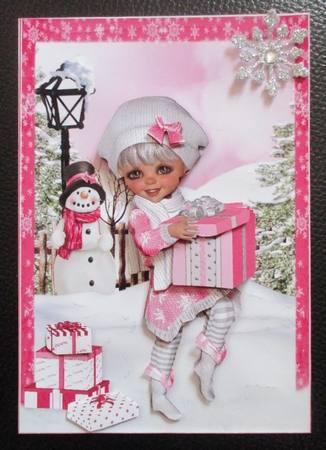 Sweet Little Christmas Delivery A5 Card Front and Decoupage by Davina Rundle
