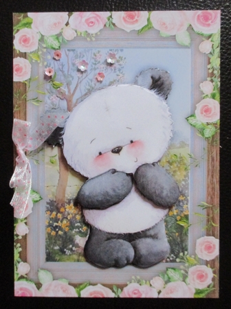 Gorgeous Panda With Pink Roses by Davina Rundle