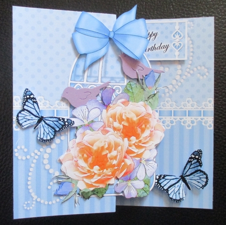 3D Shaped No-Hole Fold Back Mini Kit - Birdcage, Yellow Roses Butterflies & Lace  by Davina Rundle