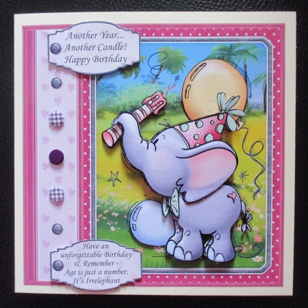 ANOTHER YEAR ANOTHER CANDLE Elephant 7.5 Decoupage & Insert Mini Kit by Davina Rundle