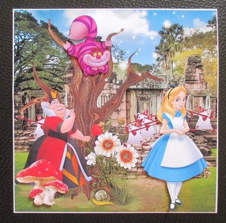 Alice In Wonderland (3)7 x 7 quick card with decoupage by Davina Rundle