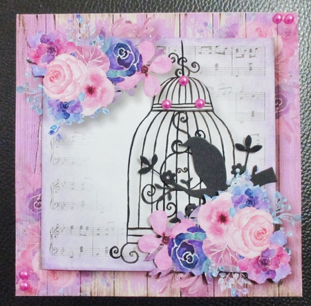 Beautiful Floral Birdcage In Purples by Davina Rundle