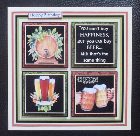 BEER HAPPINESS Humorous 7.5 Quick Card Decoupage & Insert Mini Kit by Davina Rundle