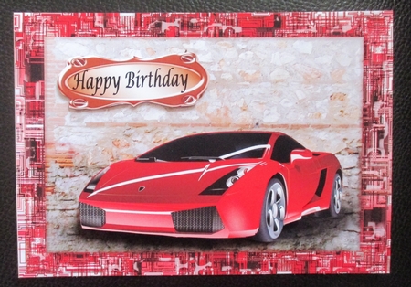 Red Sports car decoupage Fathers Day or Birthday by Davina Rundle