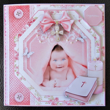 Christening Baby Girl Card Front Kit by Davina Rundle