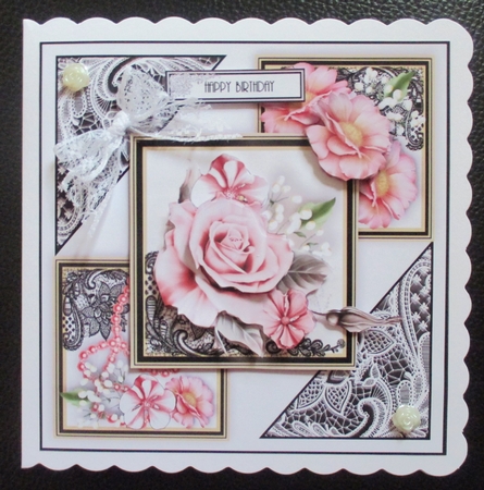 Black and pink Floral Lace Card Front Kit by Davina Rundle