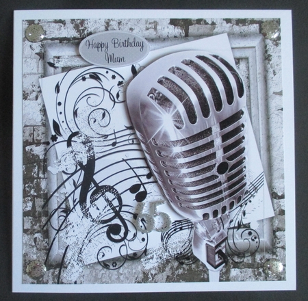 Silver Microphone With Music Notes 8x8 by Davina Rundle