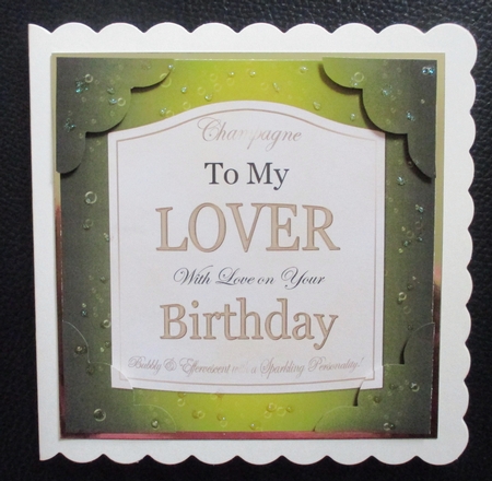8x8 Birthday LOVER Champagne Label Scalloped Corner by Davina Rundle
