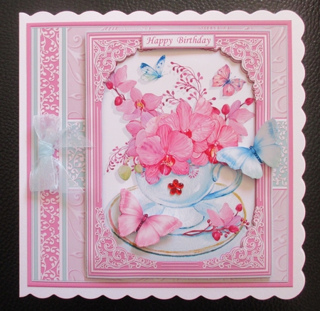 ORCHIDS IN TEACUP 7.5 All Occasions Quick Card & Insert Mini Kit by Davina Rundle