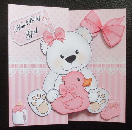 3D Shaped No-Hole Fold Back Mini Kit -   New Baby Girl Teddy by Davina Rundle