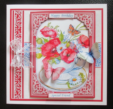 POPPIES IN TEACUP 7.5 All Occasions Quick Card & Insert Mini Kit by Davina Rundle