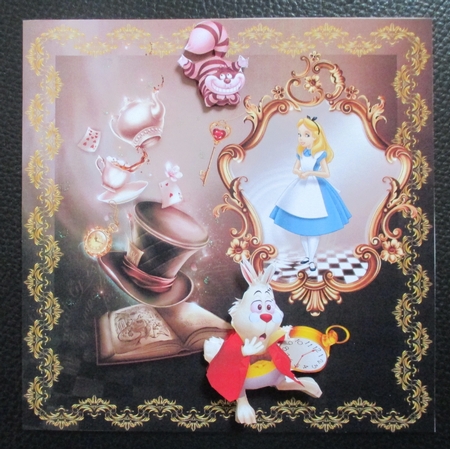 Alice In Wonderland (4)7 x 7 quick card with decoupage by Davina Rundle