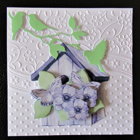 3D Birdhouse  Purple Anemones & Butterflies by Davina Rundle