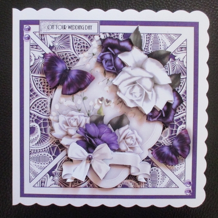 Purple and White Lace Roses Card Kit by Davina Rundle
