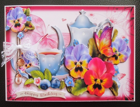 Tea With Pansies Mini Kit 8x6 by Davina Rundle