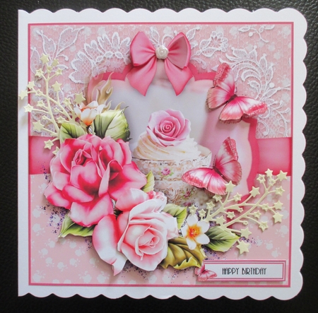 Pink Rose Cupcake Card Kit by Davina Rundle