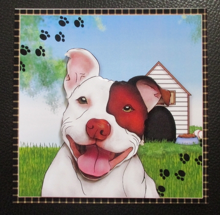 Smiling Staffordshire Bull Terrier Topper & Decoupage by Davina Rundle