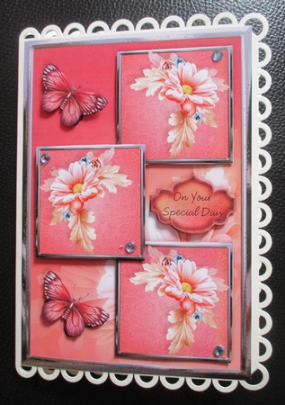 Coral Floral And Butterflies Three Square Quick Card by Davina Rundle