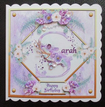 Metallic Gold & Mauve Boho Style Floral Alphabet Card Topper - S by Davina Rundle