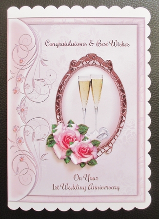 Pink Border Edge 1st Anniversary Card by Davina Rundle