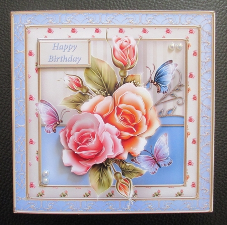 Pastel Roses Decoupage Card Front by Davina Rundle