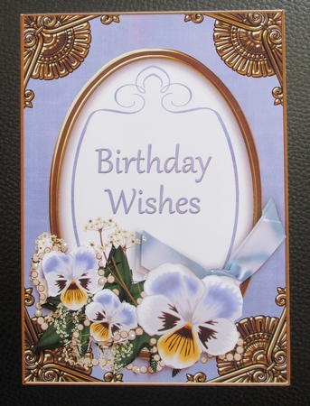 Blue Pansy Birthday Wishes 7x5in Oval Decoupage Topper by Davina Rundle