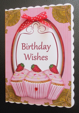 Pink Strawberry Cupcake Birthday Wishes 7x5in Oval Decoupage Topper by Davina Rundle