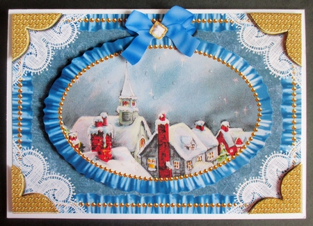 Christmas Rooftops Lace N Ruffles Card Front Step by Step by Davina Rundle
