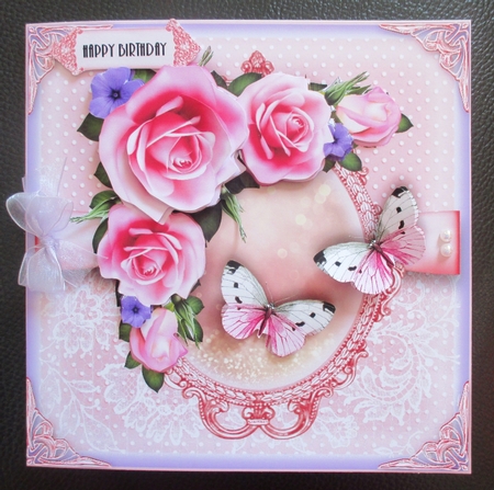 Pink Polka Dots and Lace Rose Card Kit by Davina Rundle