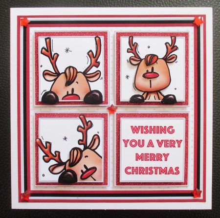 CHRISTMAS REINDEER SQUARES 7.5 Quick Layer Card & Insert by Davina Rundle