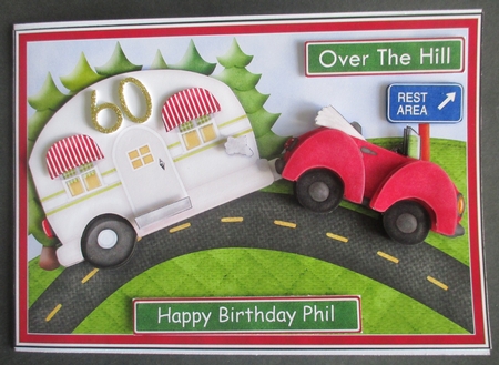 CARAVAN OVER THE HILL Humorous A5 Decoupage & Insert Mini Kit by Davina Rundle