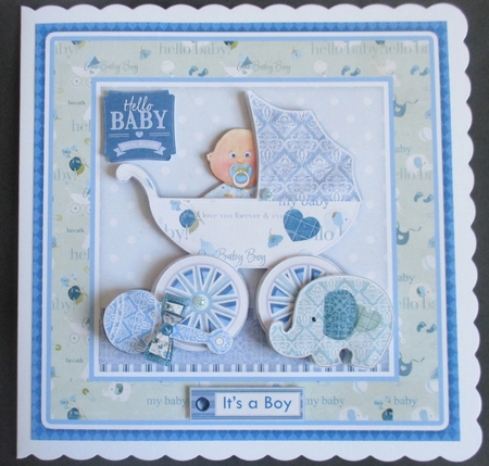 NEW BABY BOY IN PRAM 7.5 Decoupage & Insert Mini Kit by Davina Rundle