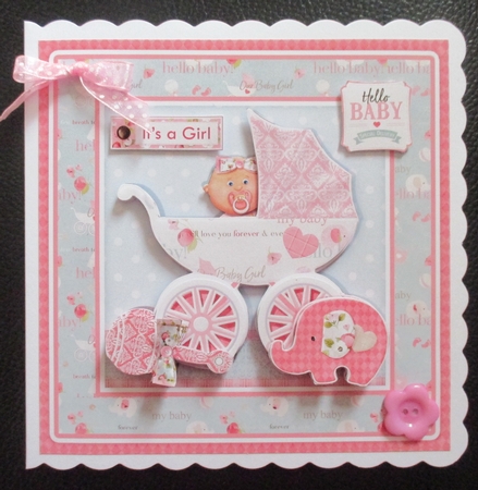 NEW BABY GIRL IN PRAM 7.5 Decoupage & Insert Mini Kit by Davina Rundle