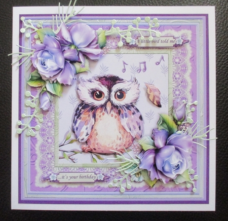 ANOTHER YEAR OLDER WISE OWL LILAC 7.5 Decoupage & Insert Mini Kit  by Davina Rundle