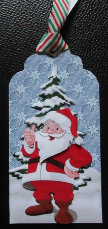 Lovely santa with christmas tree on a tag/topper by Davina Rundle