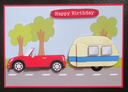 Red car and caravan decoupage by Davina Rundle