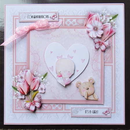 Baby Girl And Teddy Card Kit by Davina Rundle