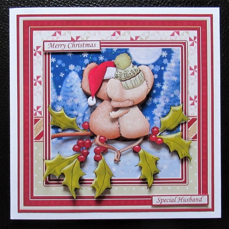 TOGETHER HOLLY MICE Christmas 7.5 Decoupage & Insert Mini Kit by Davina Rundle