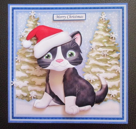 CHRISTMAS CAT WOBBLY HEAD CARD 7.5 Decoupage & Insert Mini Kit by Davina Rundle