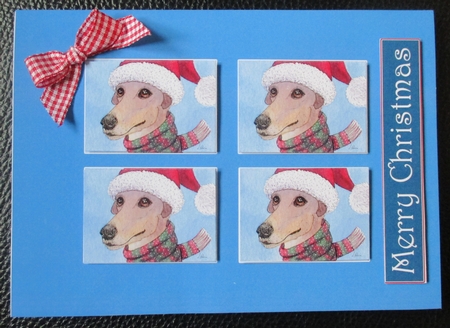 Greyhound dog in Santa hat, Christmas card with decoupage by Davina Rundle