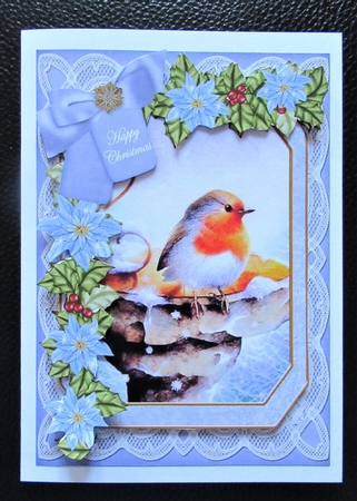 Blue Robin Happy Christmas 7x5in Fancy Lace Step by Step by Davina Rundle
