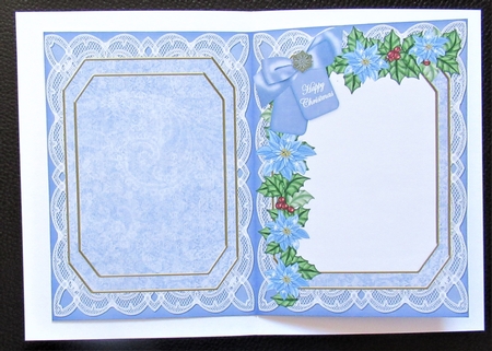 Blue Robin Happy Christmas 7x5in Fancy Lace Foldable Insert by Davina Rundle