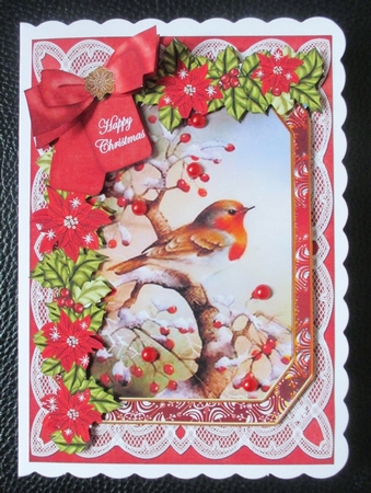 Red Robin Happy Christmas 7x5in Fancy Lace Step by Step by Davina Rundle