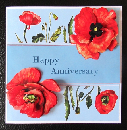 Poppy Happy Anniversary 7 x 7 Inch Card Front Topper with Decoupage & Insert by Davina Rundle