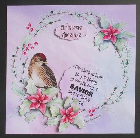 Bird and Poinsettia Bible Verse Christmas Card Kit Pink and Mint by Davina Rundle