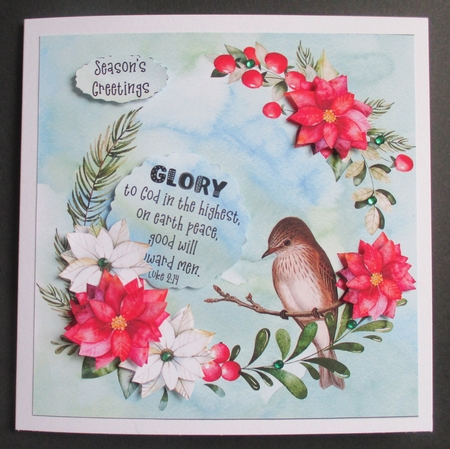 Bird and Poinsettia Bible Verse Christmas Card Kit Red and White by Davina Rundle