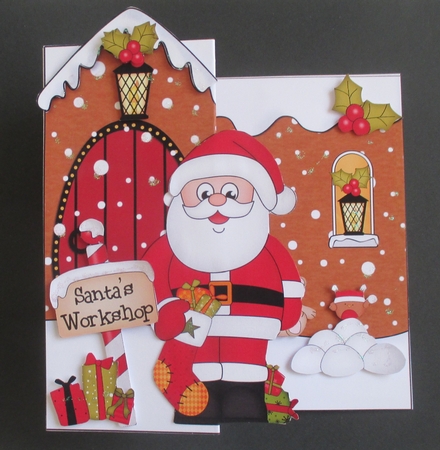 3D Shaped No-Hole Fold Back Christmas Card Mini Kit - Santa has an Xmas Stocking by Davina Rundle