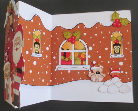 3D Shaped No-Hole Fold Back Christmas Card Mini Kit - Santa has an Xmas Stocking by Davina Rundle