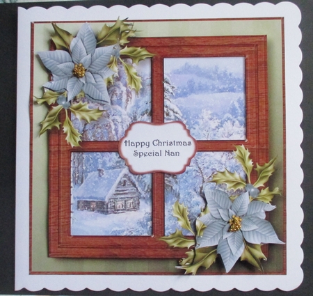Snowy Christmas Window - Blue Poinsettias by Davina Rundle