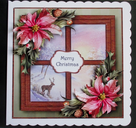 Snowy Christmas Window - Pink Poinsettias by Davina Rundle